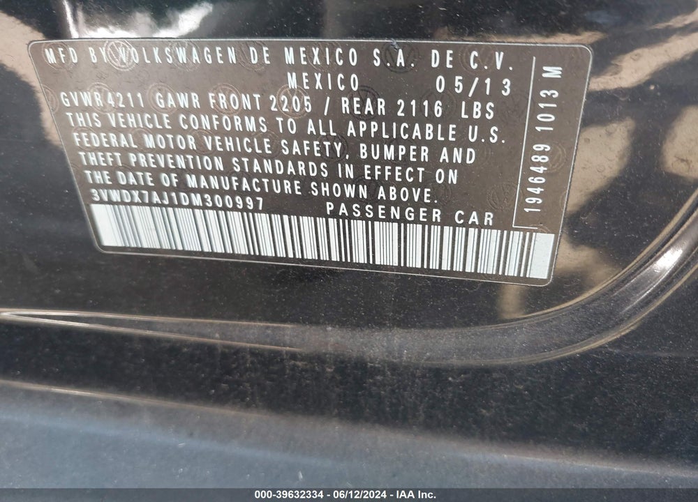 2013 VOLKSWAGEN JETTA 2.5L SE VIN: 3VWDX7AJ1DM300997