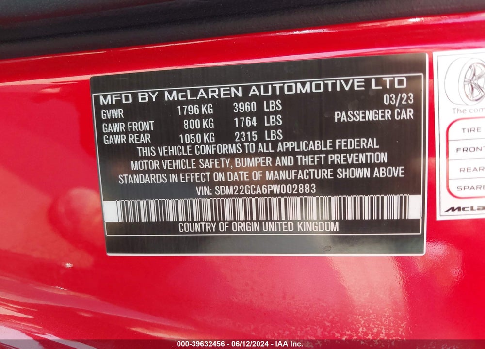 2023 MCLAREN GT VIN: SBM22GCA6PW002883