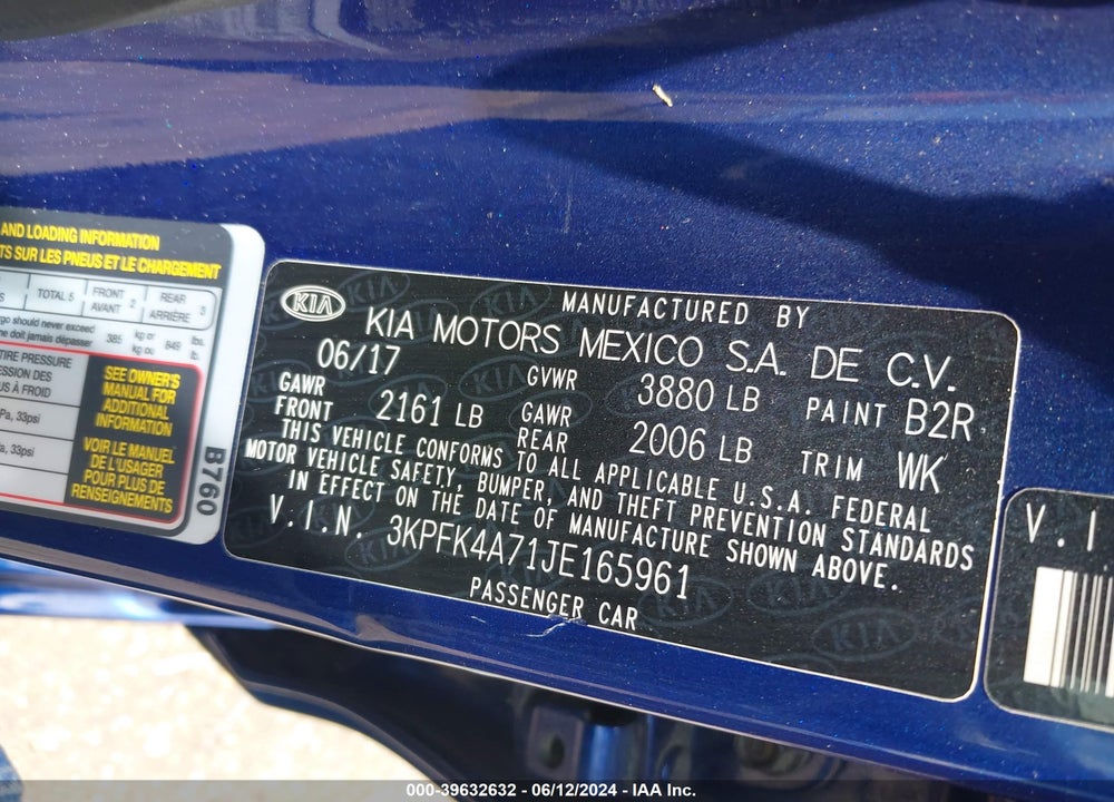 2018 KIA FORTE LX VIN: 3KPFK4A71JE165961