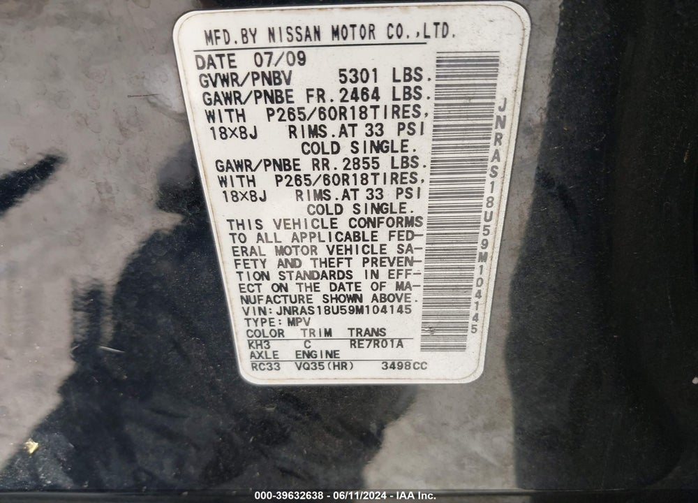 2009 INFINITI FX35 VIN: JNRAS18U59M104145