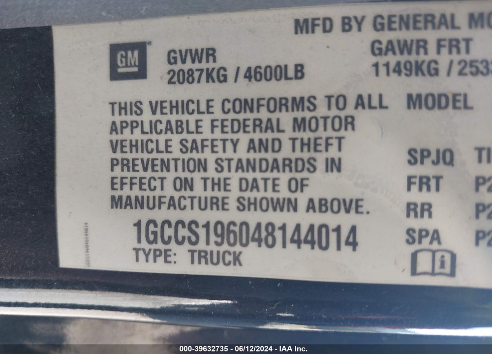 2004 CHEVROLET COLORADO LS VIN: 1GCCS196048144014