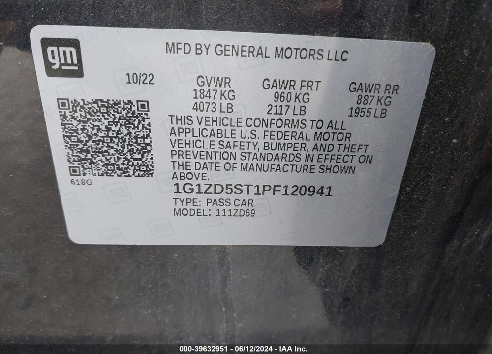 2023 CHEVROLET MALIBU FWD 1LT VIN: 1G1ZD5ST1PF120941