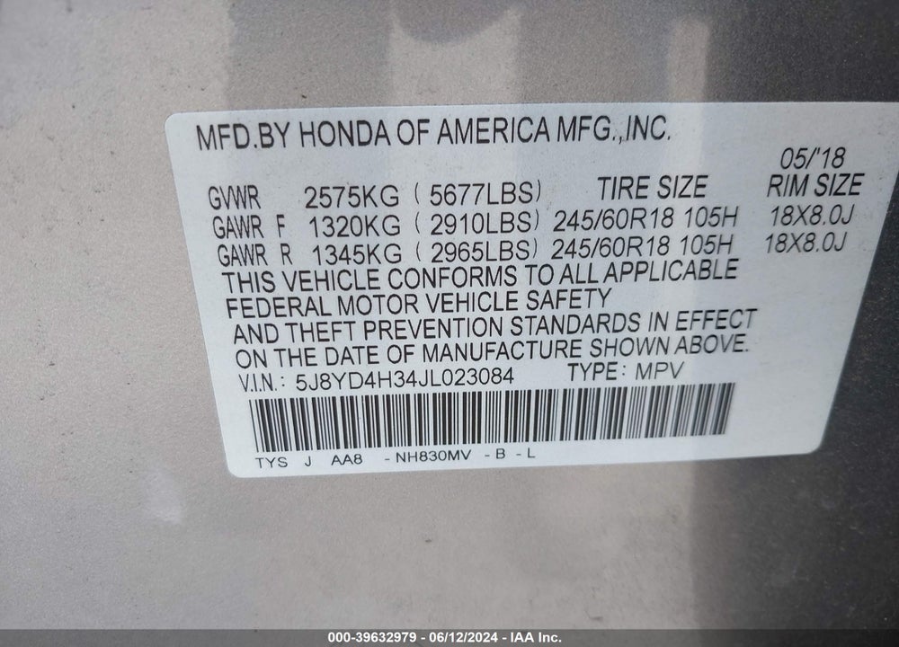 2018 ACURA MDX VIN: 5J8YD4H34JL023084