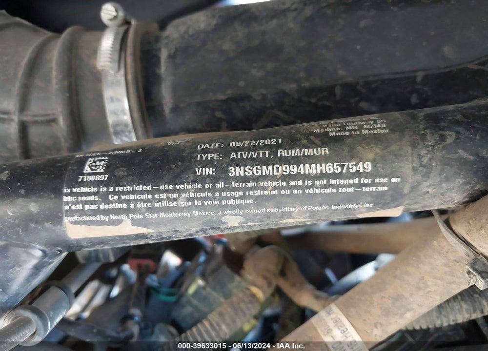 2021 POLARIS GENERAL XP 4 1000 DELUXE VIN: 3NSGMD994MH657549