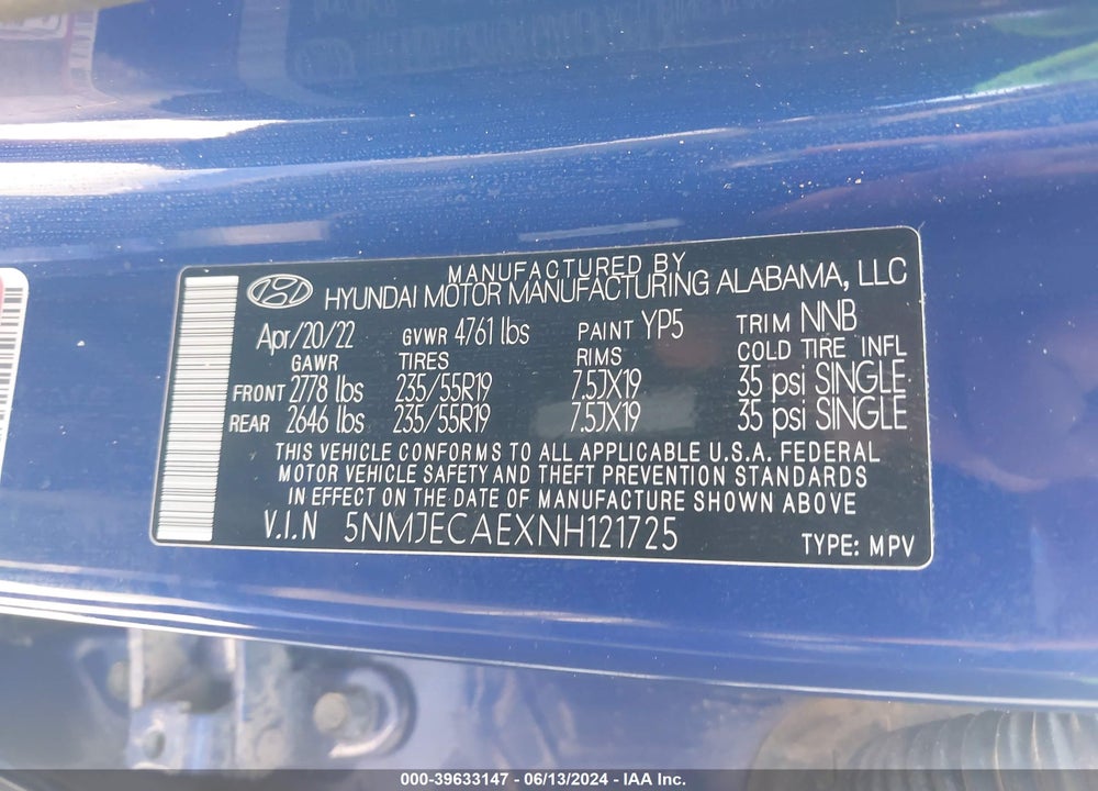2022 HYUNDAI TUCSON LIMITED VIN: 5NMJECAEXNH121725