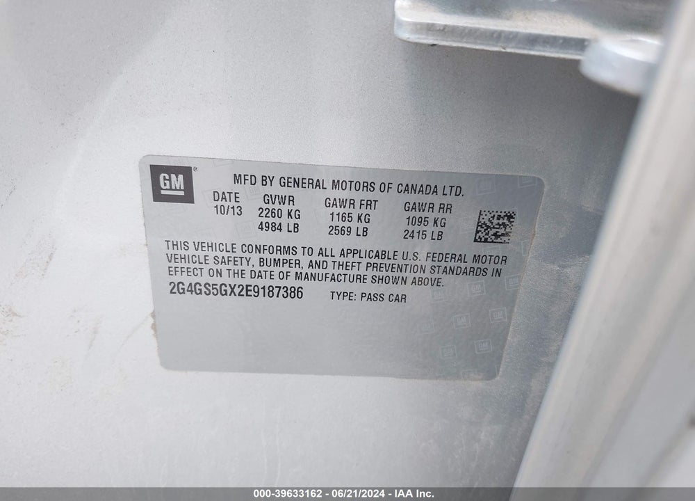 2014 BUICK REGAL TURBO PREMIUM II VIN: 2G4GS5GX2E9187386