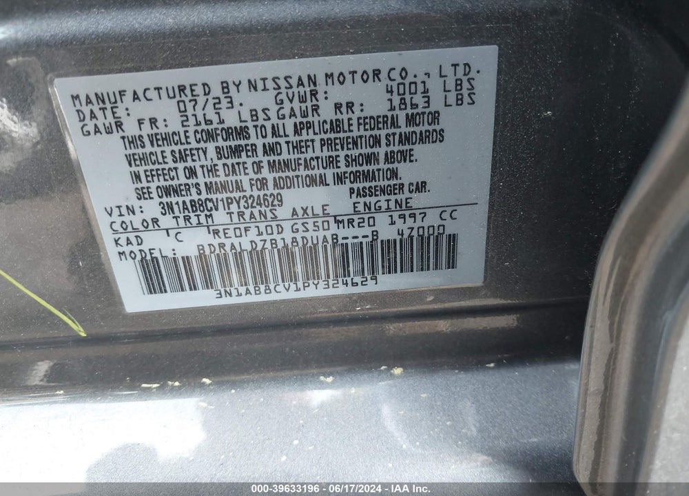 2023 NISSAN SENTRA SV XTRONIC CVT VIN: 3N1AB8CV1PY324629