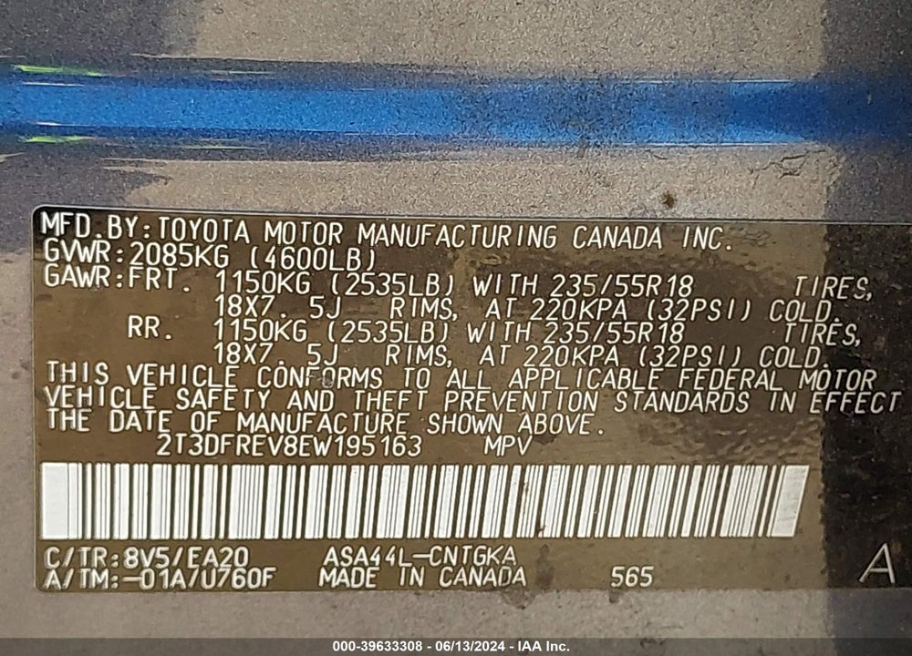2014 TOYOTA RAV4 LIMITED VIN: 2T3DFREV8EW195163