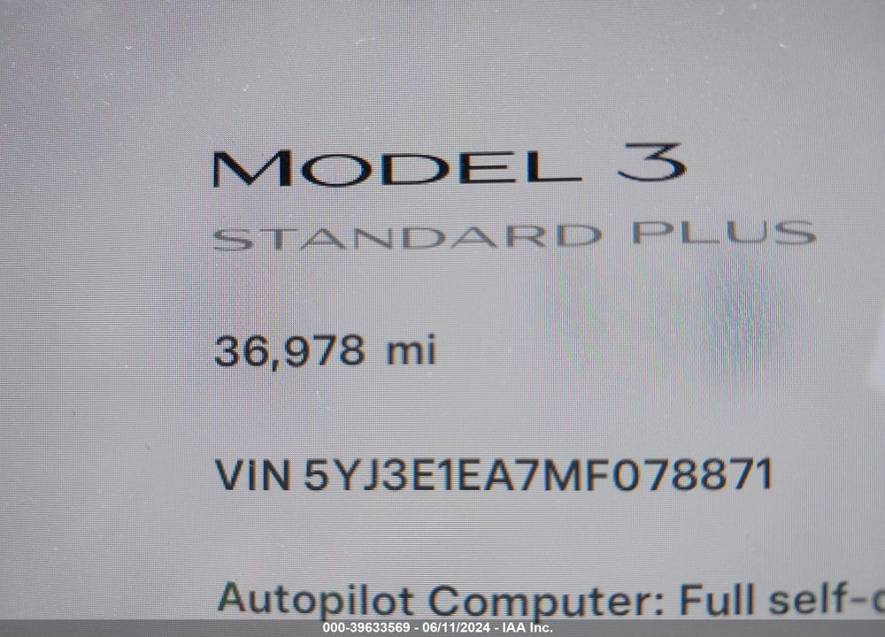 2021 TESLA MODEL 3 STANDARD RANGE PLUS REAR-WHEEL DRIVE VIN: 5YJ3E1EA7MF078871