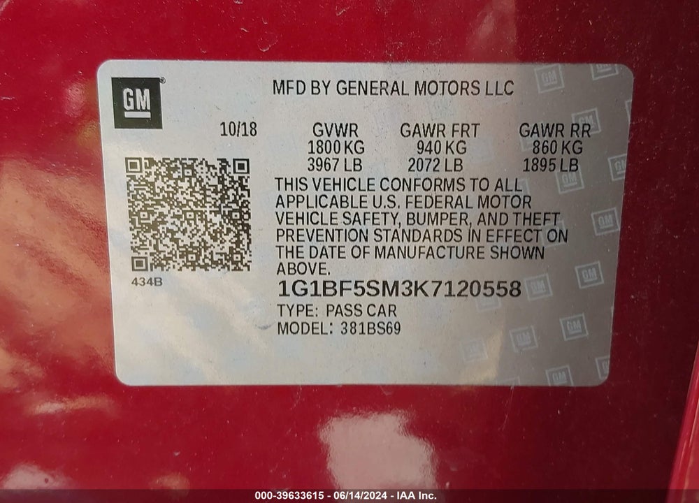 2019 CHEVROLET CRUZE PREMIER VIN: 1G1BF5SM3K7120558
