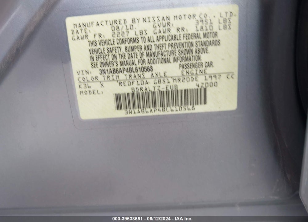 2011 NISSAN SENTRA 2.0S VIN: 3N1AB6AP4BL610568