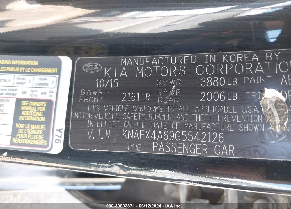 2016 KIA FORTE LX VIN: KNAFX4A69G5542126
