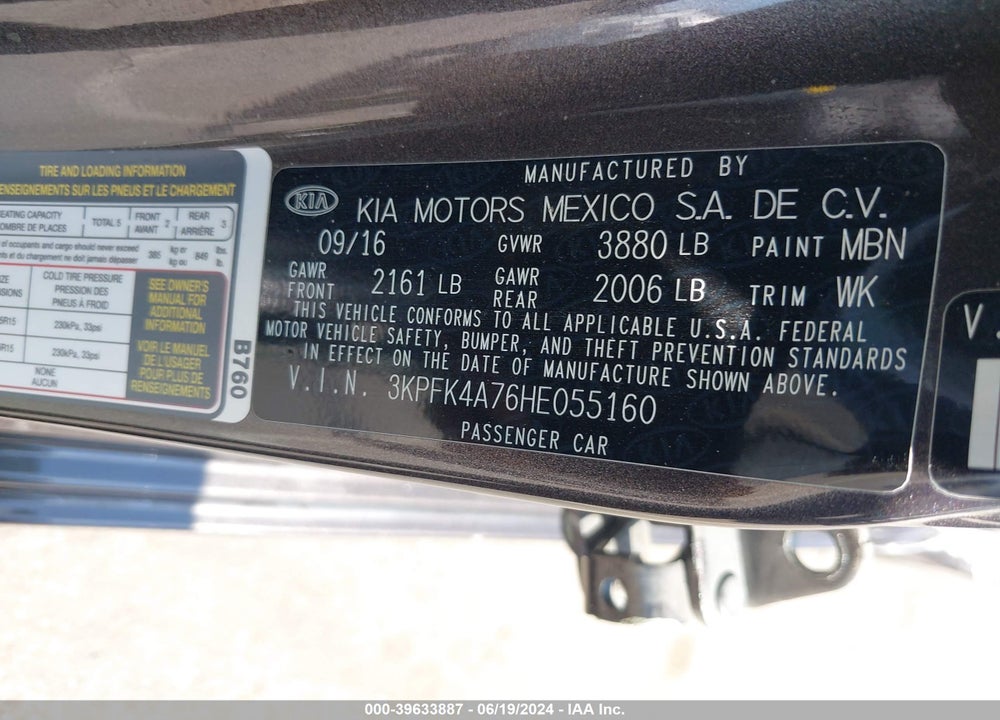 2017 KIA FORTE LX VIN: 3KPFK4A76HE055160