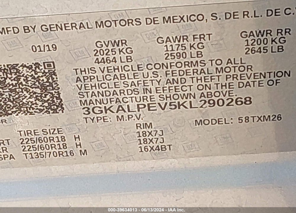 2019 GMC TERRAIN SLT VIN: 3GKALPEV5KL290268