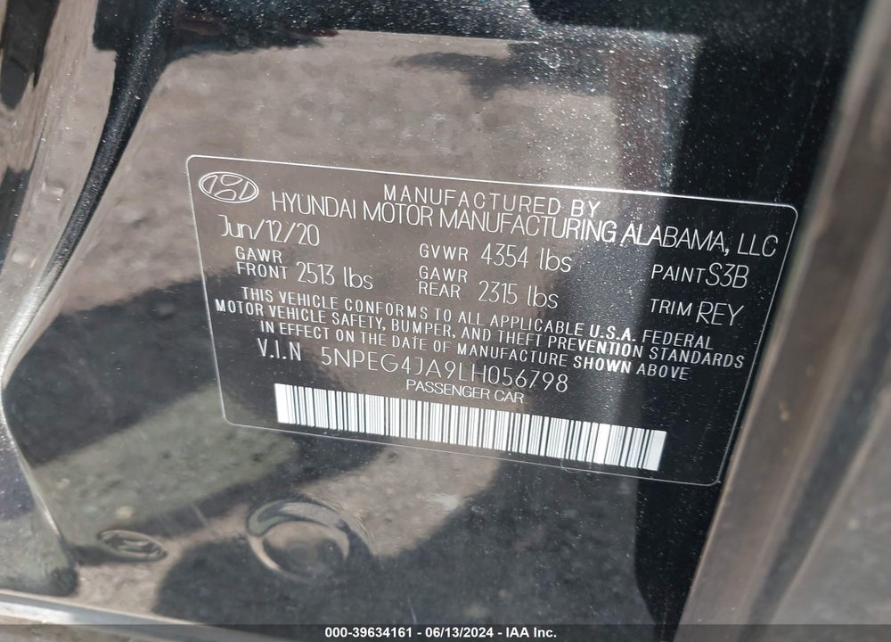 2020 HYUNDAI SONATA SE VIN: 5NPEG4JA9LH056798