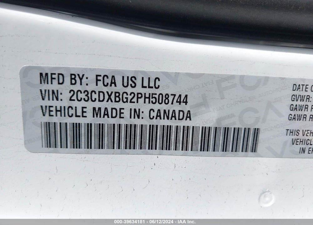 2023 DODGE CHARGER SXT VIN: 2C3CDXBG2PH508744
