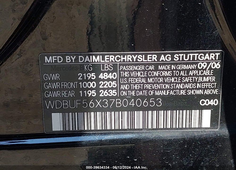 2007 MERCEDES-BENZ E 350 VIN: WDBUF56X37B040653