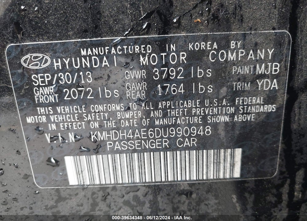 2013 HYUNDAI ELANTRA GLS VIN: KMHDH4AE6DU990948