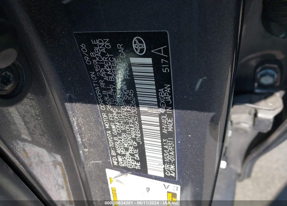 2007 TOYOTA CAMRY HYBRID VIN: JTNBB46K573026245