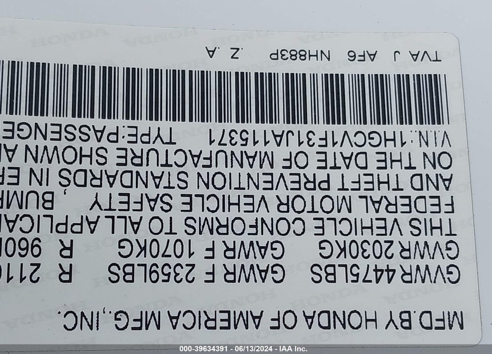 2018 HONDA ACCORD SPORT VIN: 1HGCV1F31JA115371