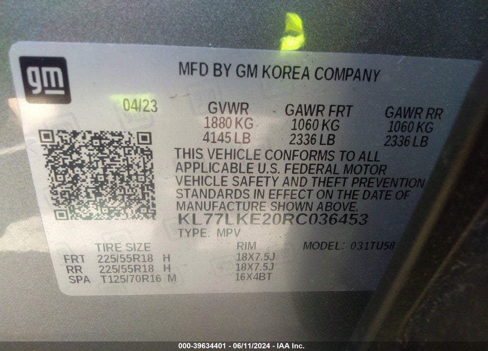 2024 CHEVROLET TRAX FWD ACTIV VIN: KL77LKE20RC036453