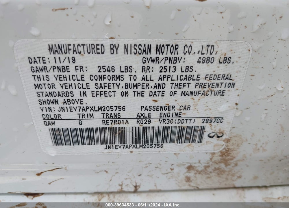 2020 INFINITI Q50 LUXE VIN: JN1EV7APXLM205756