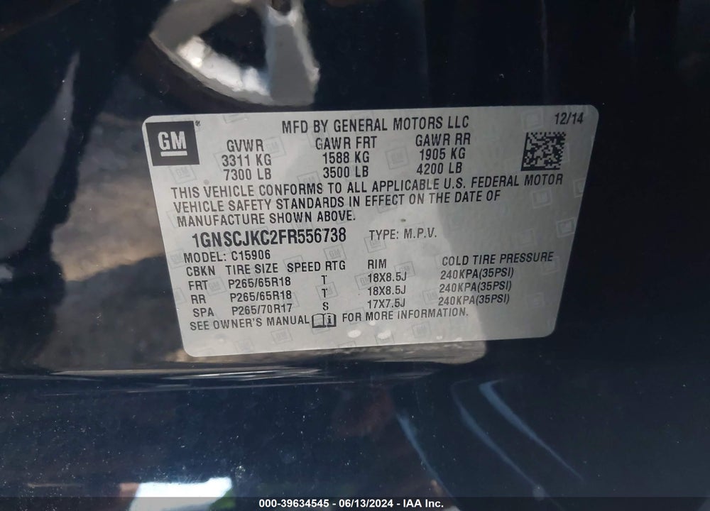2015 CHEVROLET SUBURBAN 1500 LT VIN: 1GNSCJKC2FR556738