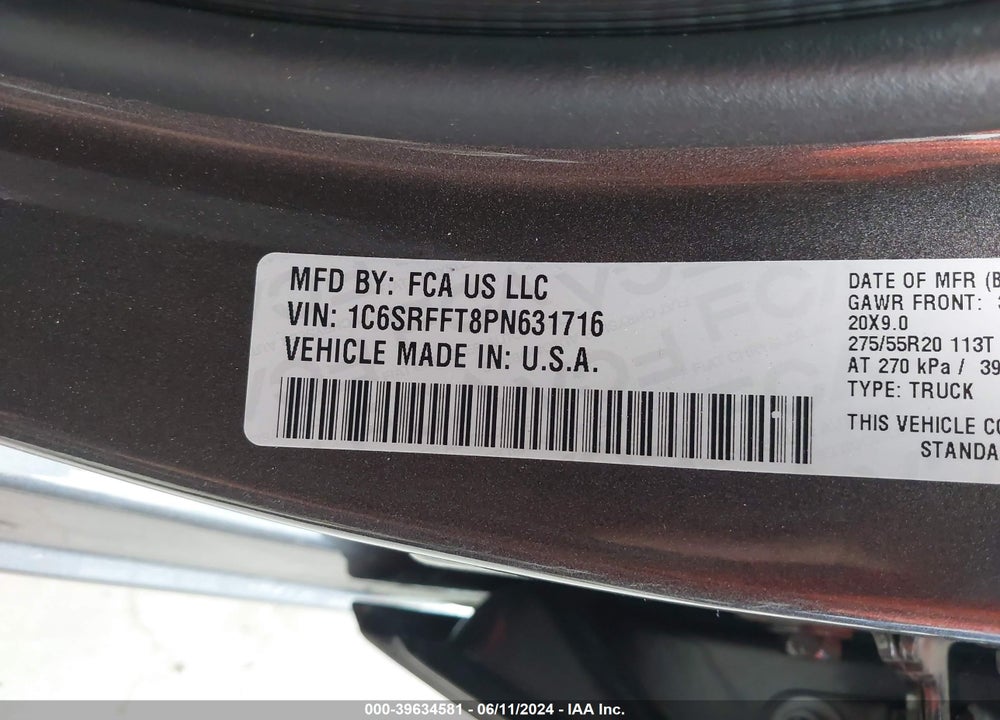 2023 RAM 1500 LONE STAR 4X4 5'7 BOX VIN: 1C6SRFFT8PN631716
