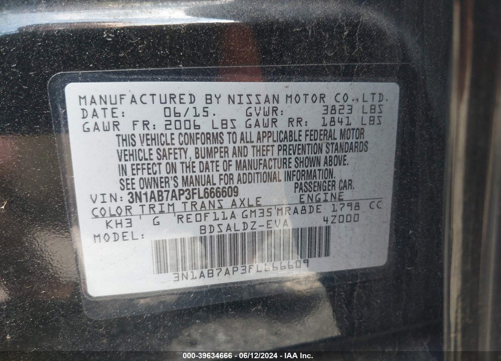 2015 NISSAN SENTRA SV VIN: 3N1AB7AP3FL666609
