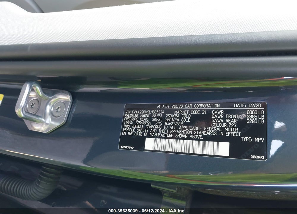 2020 VOLVO XC90 T6 MOMENTUM 7 PASSENGER VIN: YV4A22PK9L1607334