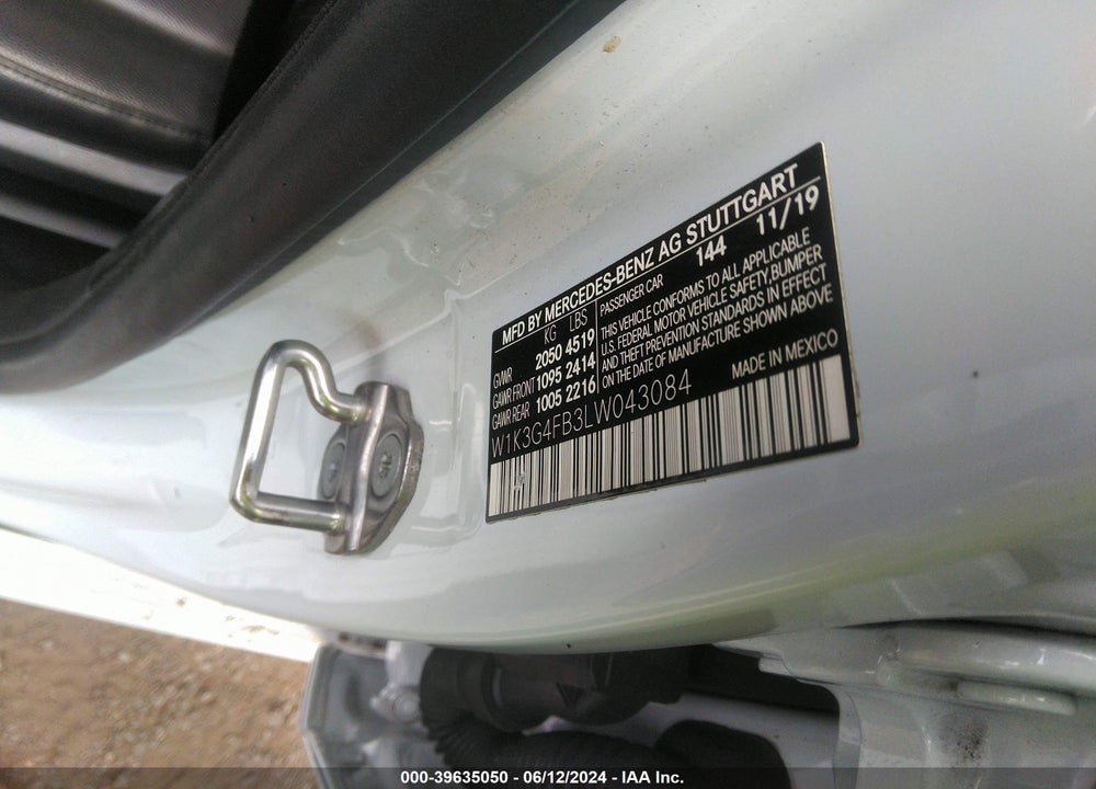 2020 MERCEDES-BENZ A 220 VIN: W1K3G4FB3LW043084