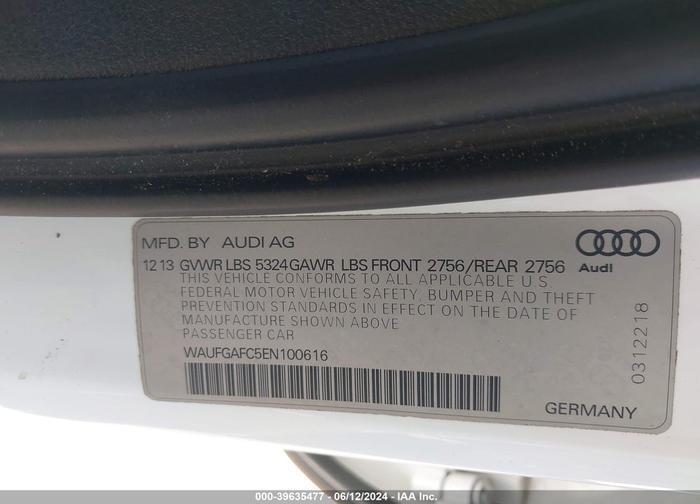 2014 AUDI A6 3.0T PREMIUM PLUS VIN: WAUFGAFC5EN100616