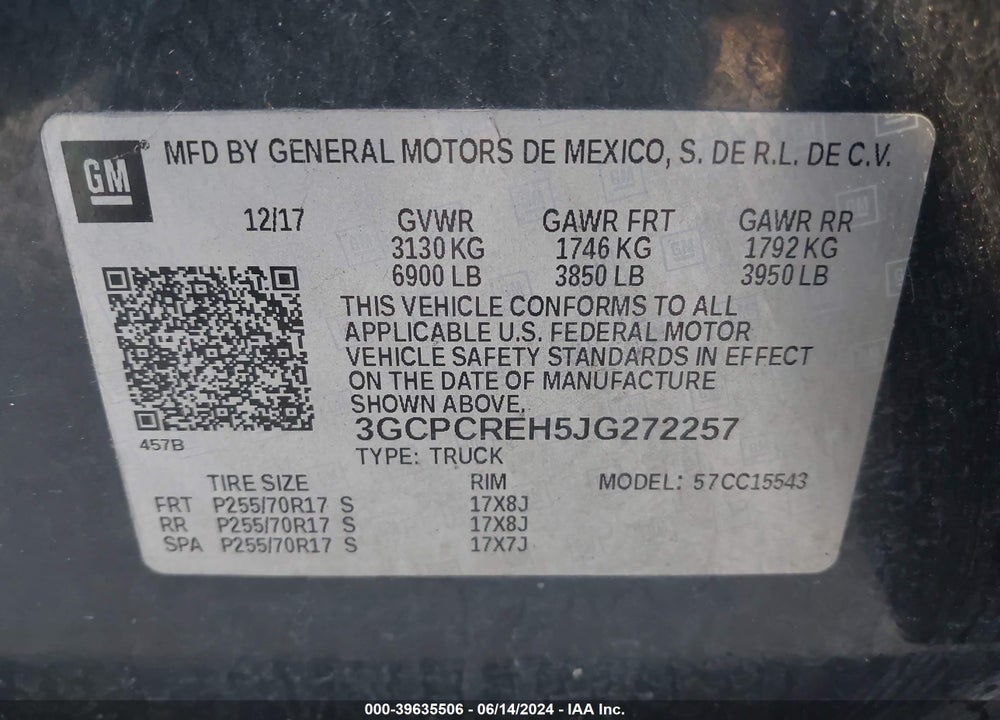2018 CHEVROLET SILVERADO 1500 1LT VIN: 3GCPCREH5JG272257