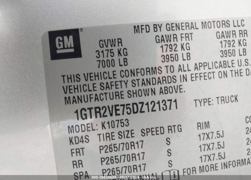 2013 GMC SIERRA 1500 VIN: 1GTR2VE75DZ121371