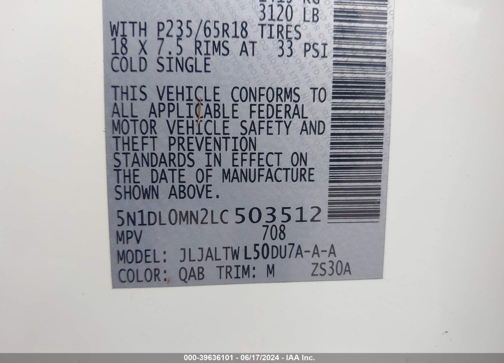 2020 INFINITI QX60 LUXE VIN: 5N1DL0MN2LC503512