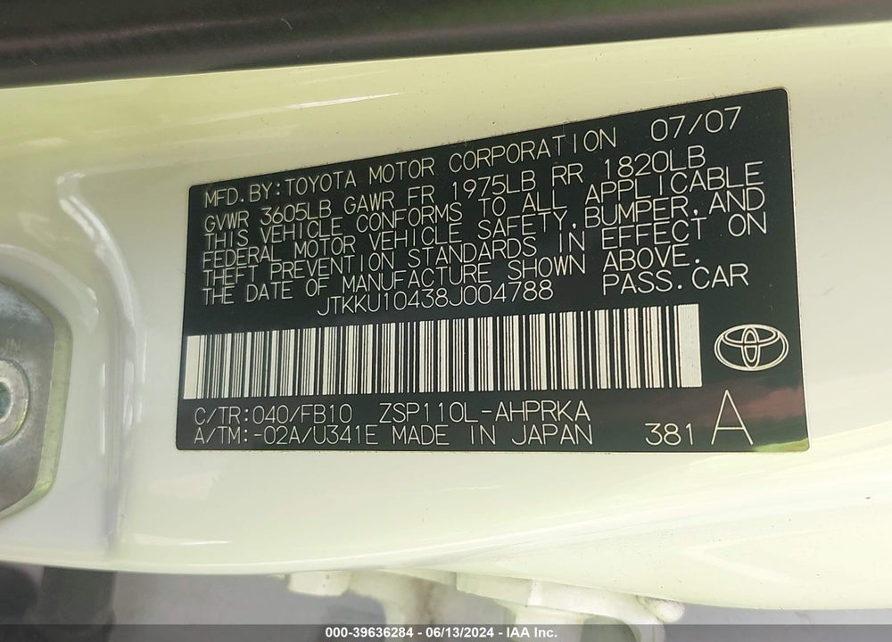 2008 SCION XD VIN: JTKKU10438J004788