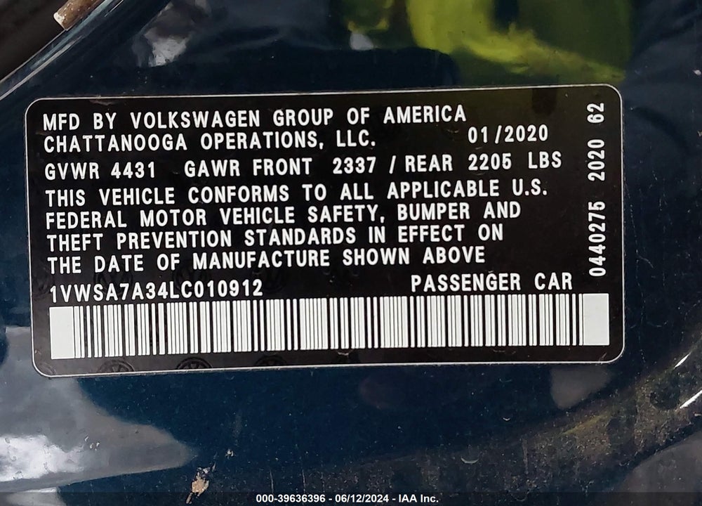 2020 VOLKSWAGEN PASSAT 2.0T SE VIN: 1VWSA7A34LC010912