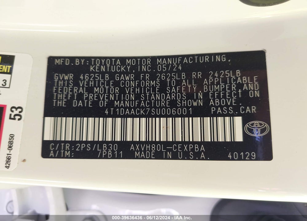 2025 TOYOTA CAMRY XSE VIN: 4T1DAACK7SU006001