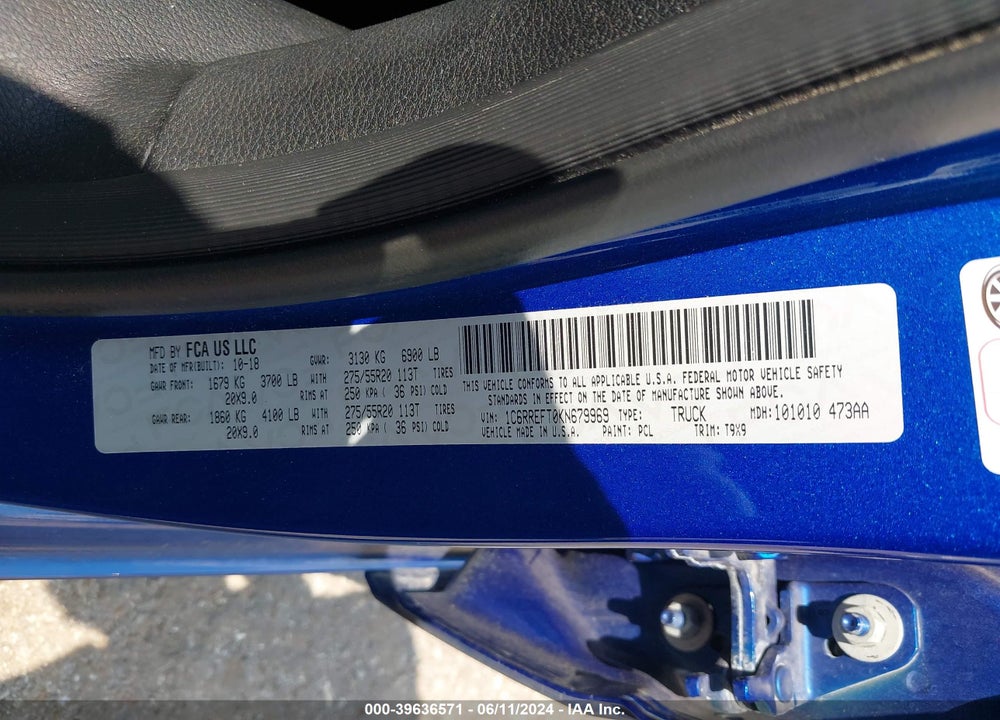 2019 RAM 1500 VIN: 1C6RREFT0KN679969
