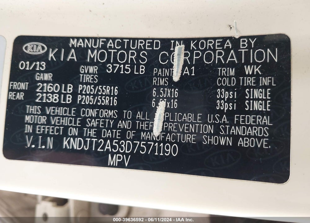 2013 KIA SOUL VIN: KNDJT2A53D7571190