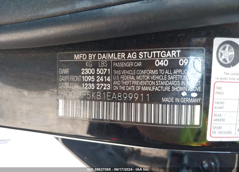 2014 MERCEDES-BENZ E 350 VIN: WDDHF5KB1EA899911