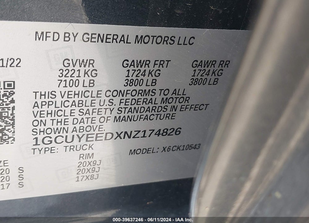 2022 CHEVROLET SILVERADO 1500 LTD 4WD SHORT BED RST VIN: 1GCUYEEDXNZ174826