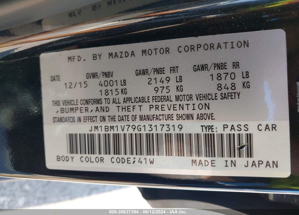 2016 MAZDA 3 I TOURING VIN: JM1BM1V79G1317319