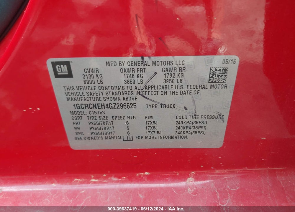 2016 CHEVROLET SILVERADO 1500 LS VIN: 1GCRCNEH4GZ296625