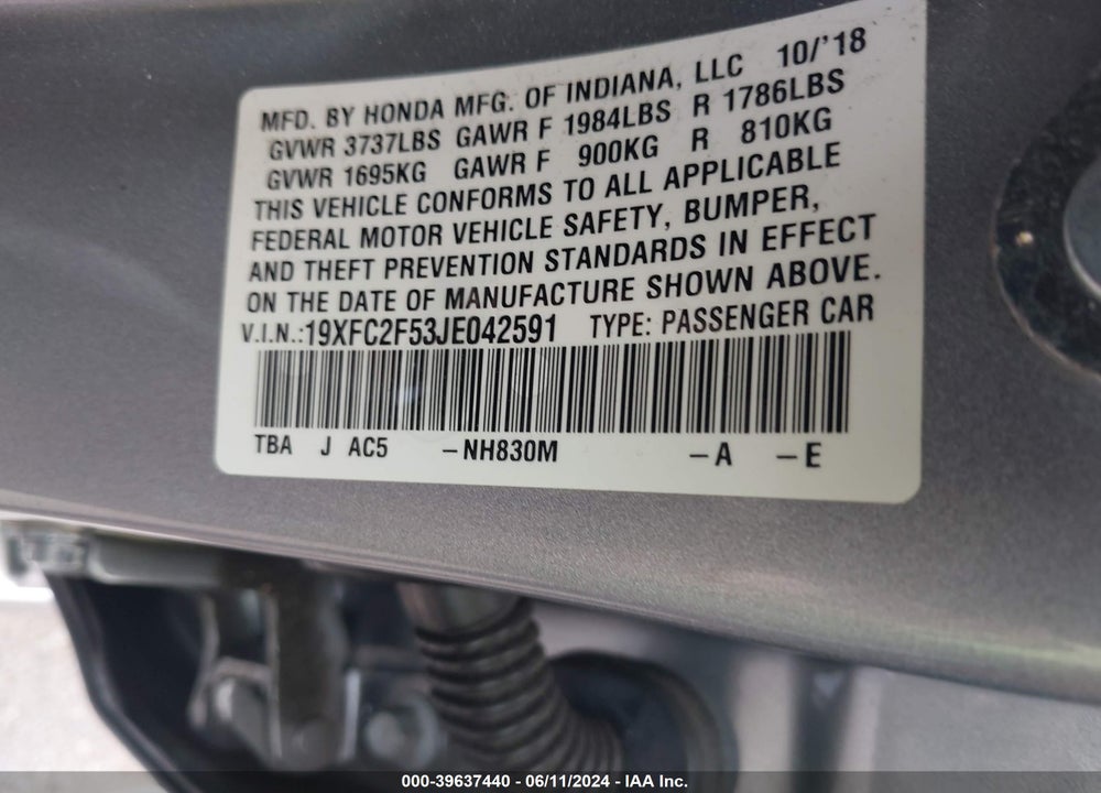 2018 HONDA CIVIC LX VIN: 19XFC2F53JE042591