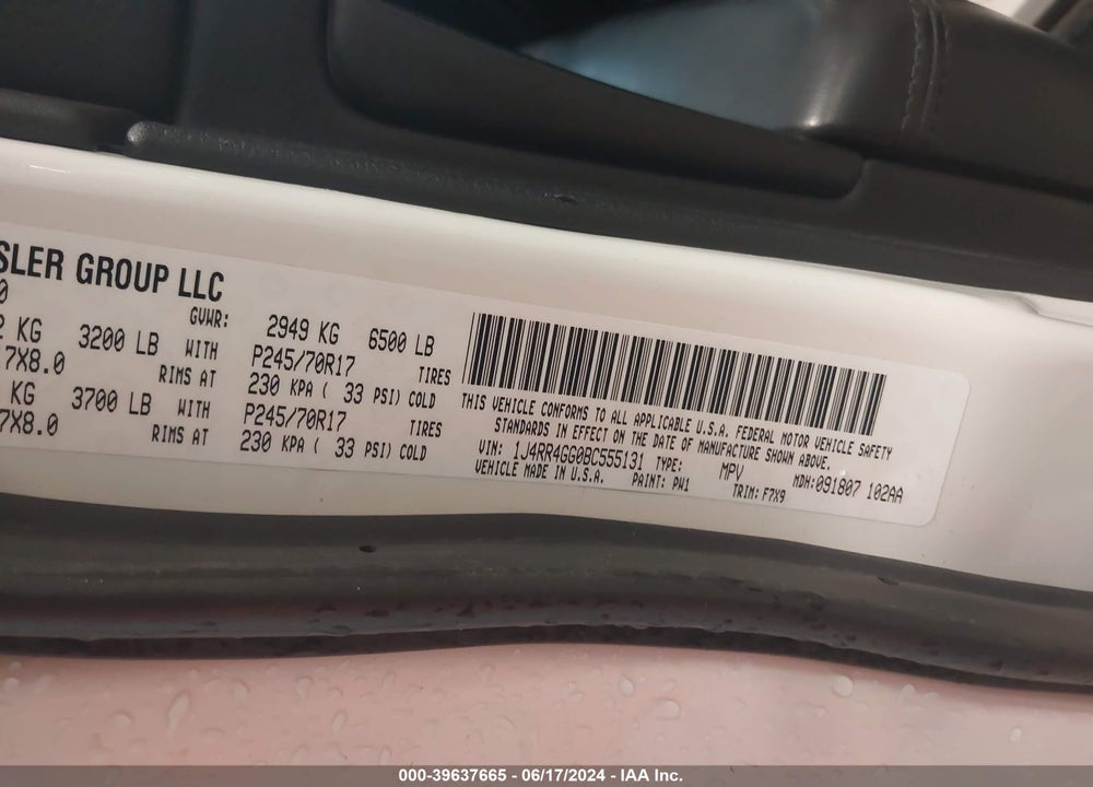2011 JEEP GRAND CHEROKEE LAREDO VIN: 1J4RR4GG0BC555131