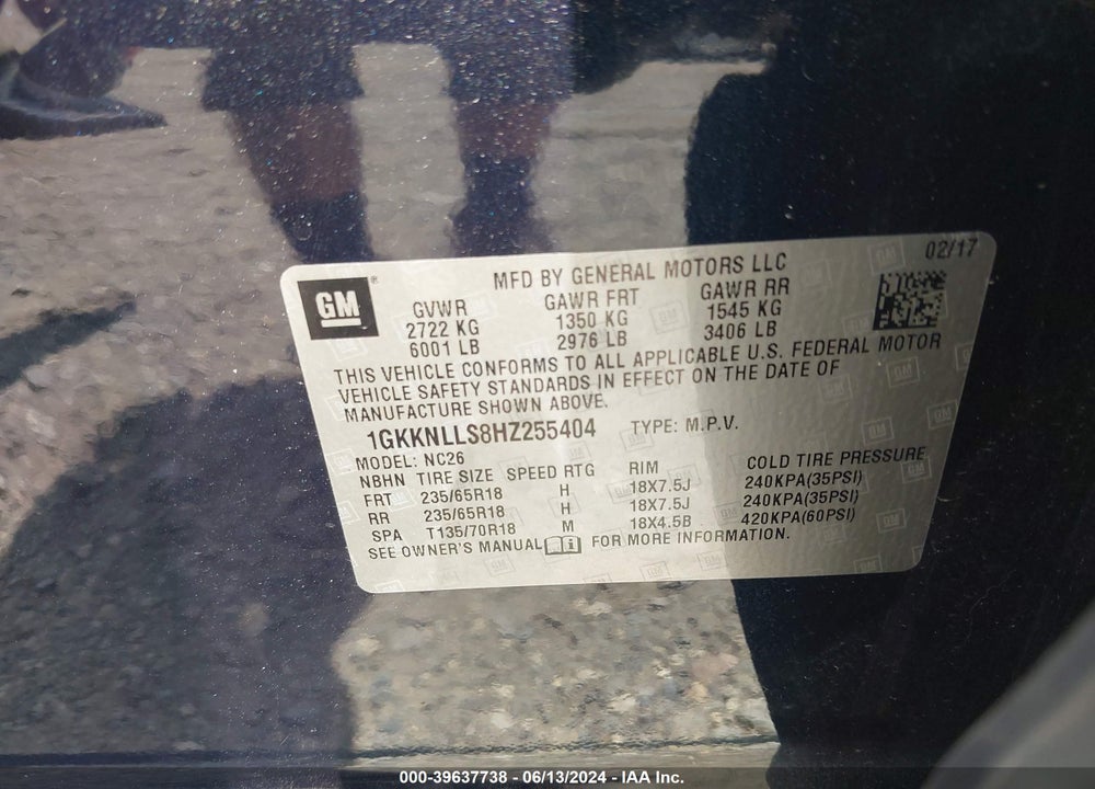 2017 GMC ACADIA SLE-2 VIN: 1GKKNLLS8HZ255404