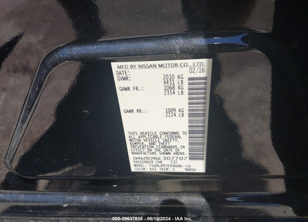 2016 NISSAN LEAF S VIN: 1N4AZ0CP6GC307707