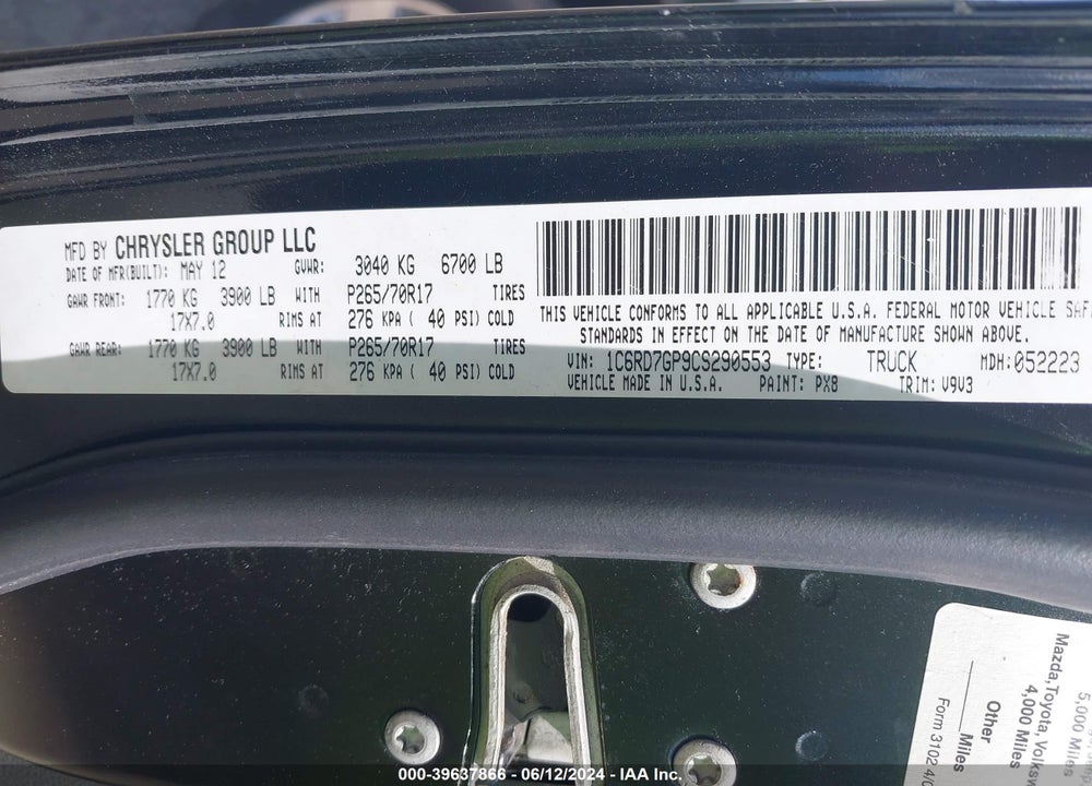 2012 RAM 1500 SLT VIN: 1C6RD7GP9CS290553
