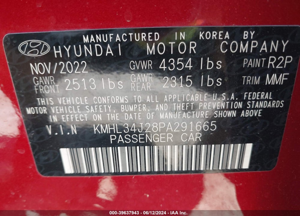 2023 HYUNDAI SONATA LIMITED VIN: KMHL34J28PA291665